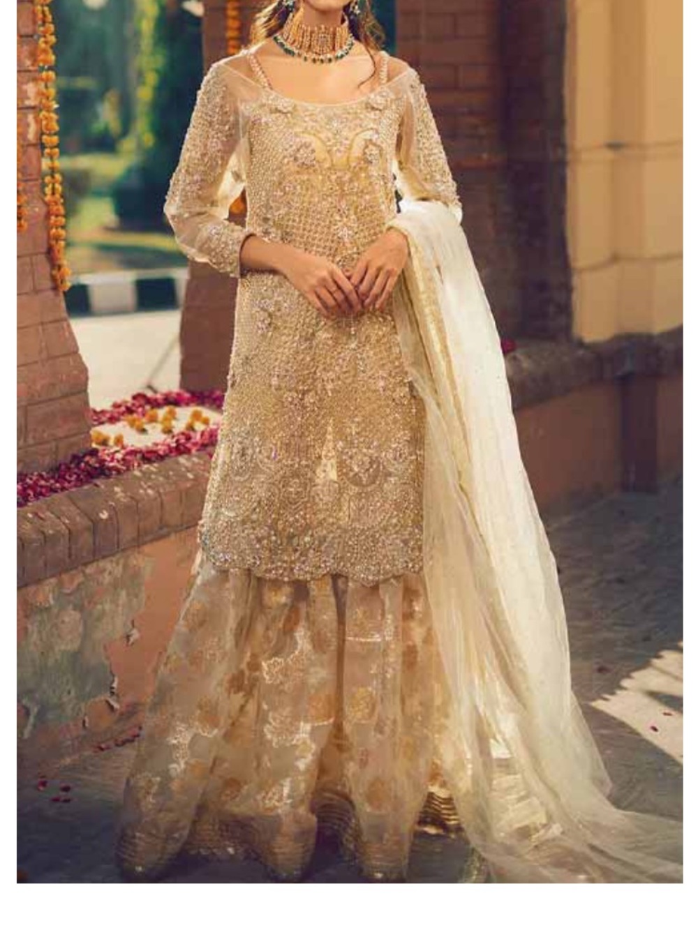 Elegant Women's Embellished Cream Formal Gharara Dress